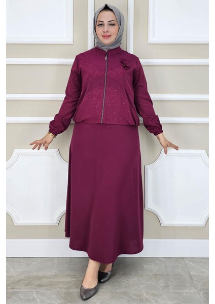 Kadın Taş Detaylı Simli Tesettür Takım modelleri