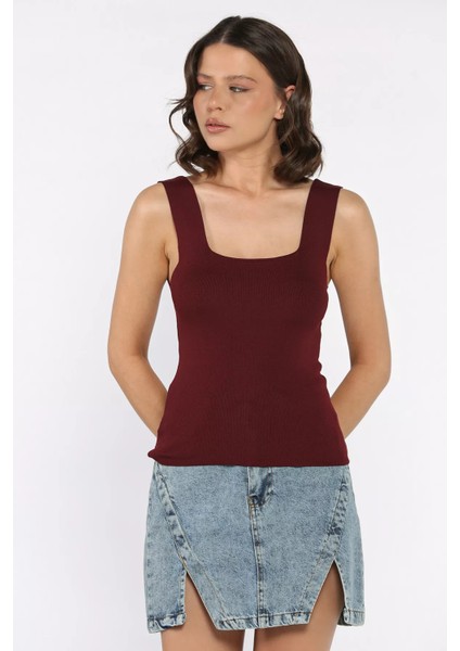 Kare Yaka Askılı Likralı Kadın Triko Bluz P-00017658 fiyatları