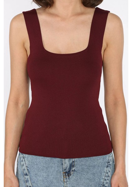 Kare Yaka Askılı Likralı Kadın Triko Bluz P-00017658 fırsatları