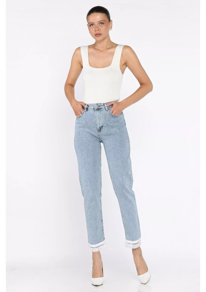 Paça Püskül Detaylı Kadın Jean Kot Pantolon P-00017703