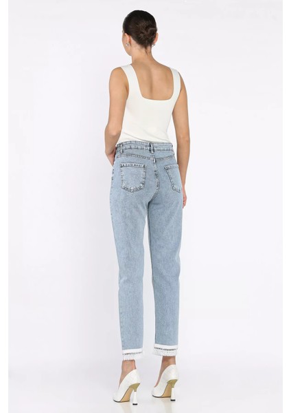 Paça Püskül Detaylı Kadın Jean Kot Pantolon P-00017703 fırsatları