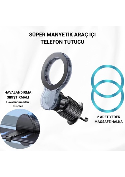 Pro Süper Manyetik Araç Içi Telefon Tutucu, Havalandırma Sıkıştırmalı Stabil Telefon Tutucu