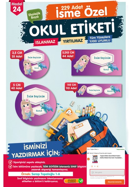 Okul Etiketi Kalem Defter Etiketi Özel Isim Yazılabilen Etiket Seti - Isim ETIKETI-T581-OE24