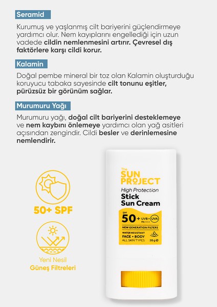 The Sun Project Yüksek Korumalı Yeni Nesil Filtreli Suya Dayanıklı Stick Güneş Kremi 50+ Spf Pa++++ 20 G