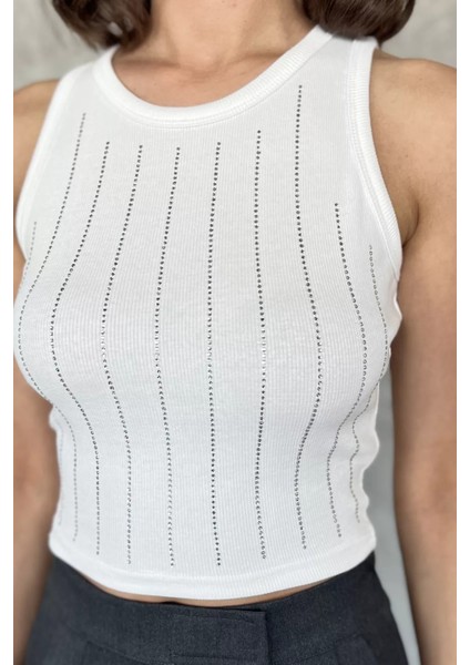 Kadın Likralı Taşlı Sıfır Kol Bluz P-00017700 fırsatları