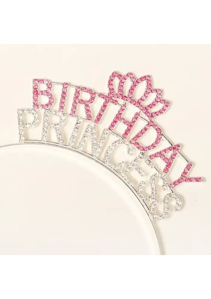 Kristal Taşlı Pembe Birthday Princess Yazılı Parti Tacı 19X11 cm Şık Tasarım modelleri
