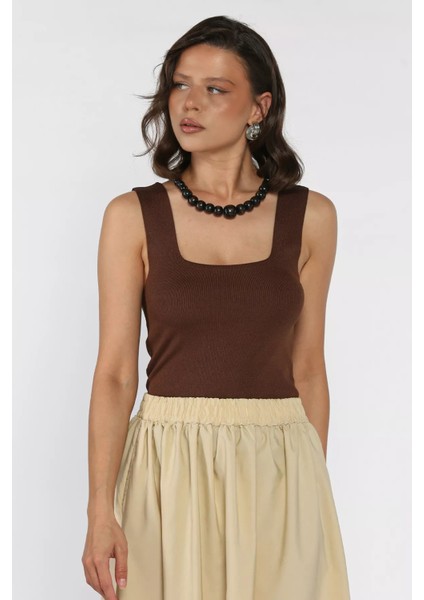 Kare Yaka Askılı Likralı Kadın Triko Bluz P-00017658 fiyatları