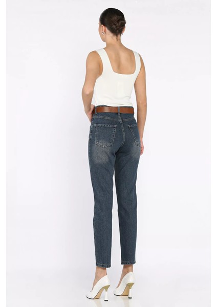 Kadın Kemer Detaylı Mom Jean Kot Pantolon P-00015008 modelleri