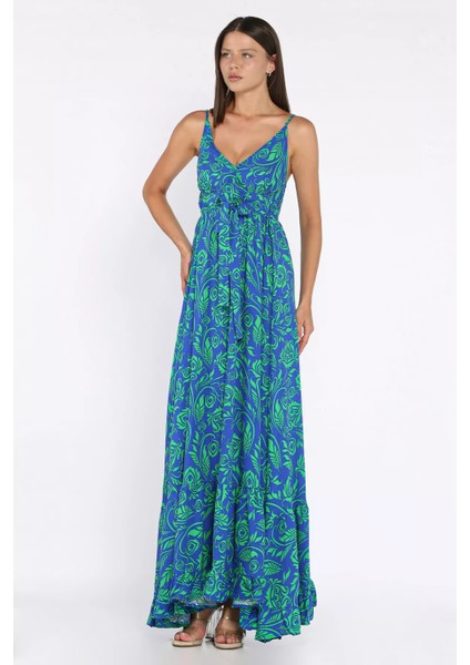 Ip Askılı Bel Bağcıklı Desenli Viskon Elbise P-00017237 fiyatları