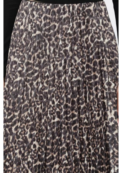Kadın Leopar Desenli Pileli Etek P-00014700 fırsatları