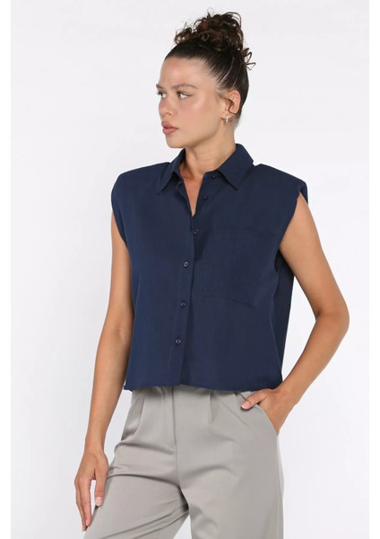 Vatkalı Sıfır Kol Kadın Gömlek P-00017530