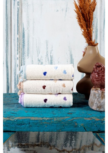 50X90 cm 3'lü Kalpon Nakışlı Ponponlu El & Yüz Çeyizlik Hediyelik Havlu Seti modelleri
