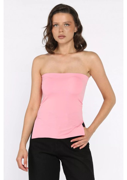 Kadın Yanlar Yırtmaçlı Büzgü Detaylı Pedli Straplez Büstiyer P-00016104