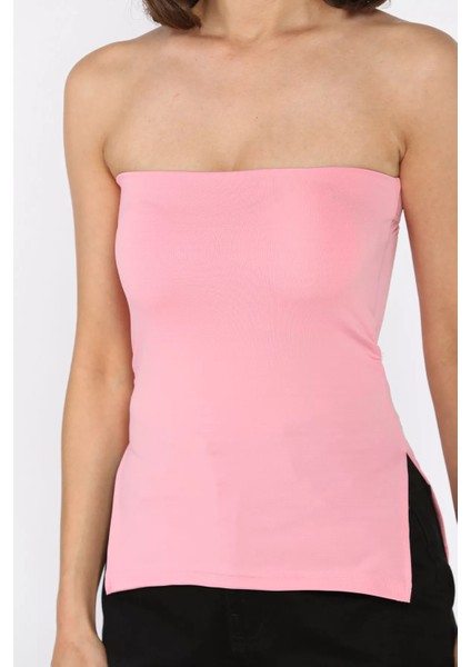 Kadın Yanlar Yırtmaçlı Büzgü Detaylı Pedli Straplez Büstiyer P-00016104 fırsatları