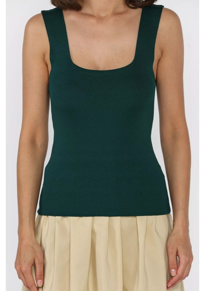 Kare Yaka Askılı Likralı Kadın Triko Bluz P-00017658 fırsatları