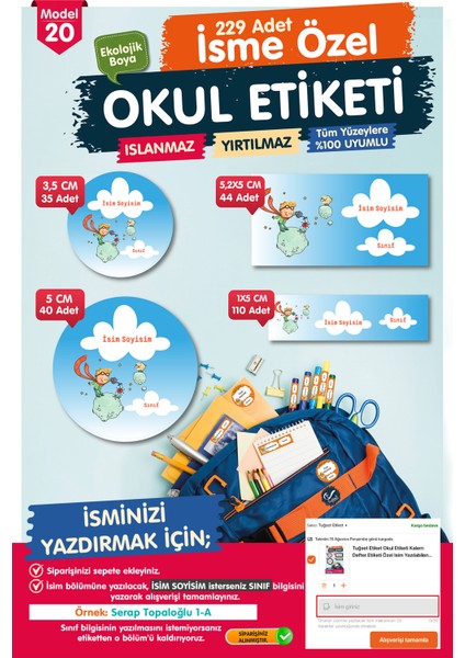 Okul Etiketi Küçük Prens Kalem Defter Etiketi Özel Isim Yazılabilen Etiket Seti - Isim ETIKETI-T552-OE20