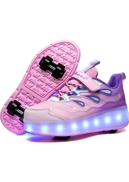 4 Tekerlekli USB Şarjlı LED Işıklı Paten Ayakkabı (Yurt Dışından)