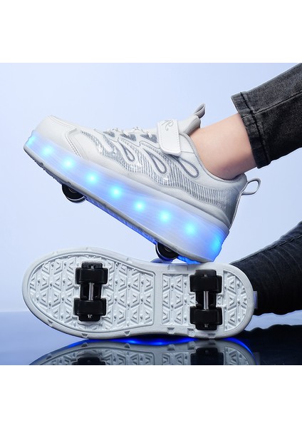 Çıkarılabilir 4 Tekerlekli USB Şarjlı LED Işıklı Kaykay Ayakkabısı (Yurt Dışından)
