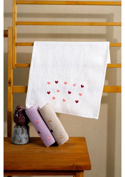 50X90 cm 3'lü Kalp Nakışlı El & Yüz Çeyizlik Hediyelik Havlu Seti fiyatları