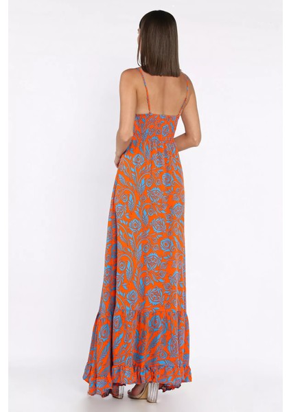 Ip Askılı Bel Bağcıklı Desenli Viskon Elbise P-00017237 modelleri