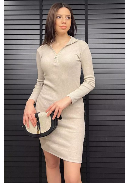 Yarım Fermuarlı Likralı Kadın Elbise P-00014698 fiyatları