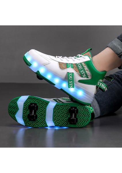 Sıtong 4 Tekerlekli USB Şarjlı LED Işıklı Paten Ayakkabı (Yurt Dışından)