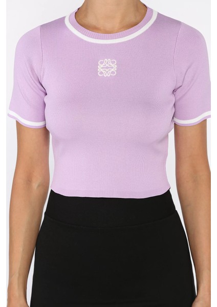 Bisiklet Yaka Nakış Detaylı Likralı Kadın Triko Bluz P-00009103 modelleri