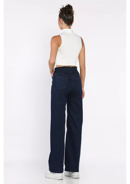 Çift Düğme Detaylı Bol Paça Likralı Kadın Jean Kot Pantolon P-00011002 modelleri