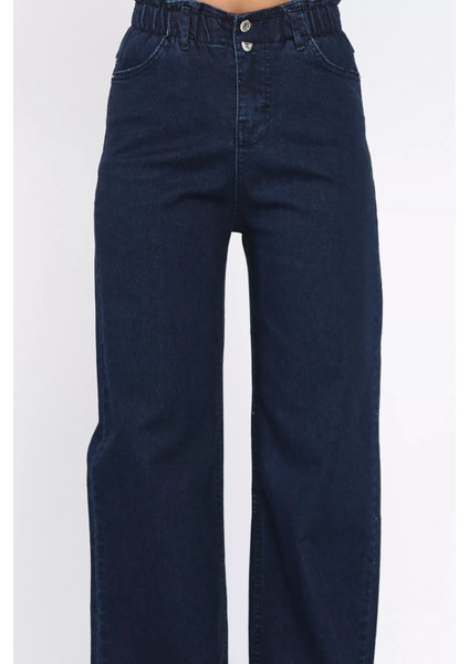 Çift Düğme Detaylı Bol Paça Likralı Kadın Jean Kot Pantolon P-00011002 fırsatları