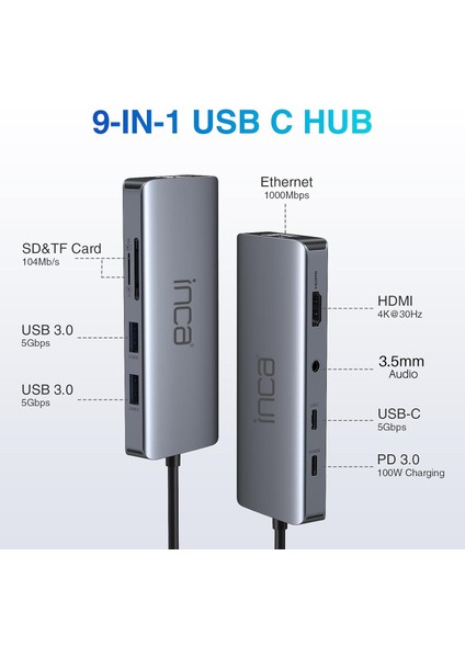 ITPC-10TX Type-C Hub + HDMI 4K 60HZ+Ethernet RJ45 1000MBPS+2XUSB3.0 +PD100W+SD +Tf 3.0 +Data + Audio Çoklayıcı Aluminyum Kasa fiyatları