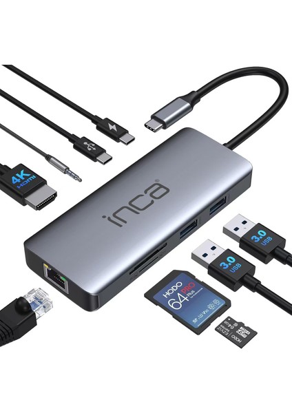 ITPC-10TX Type-C Hub + HDMI 4K 60HZ+Ethernet RJ45 1000MBPS+2XUSB3.0 +PD100W+SD +Tf 3.0 +Data + Audio Çoklayıcı Aluminyum Kasa indirimleri