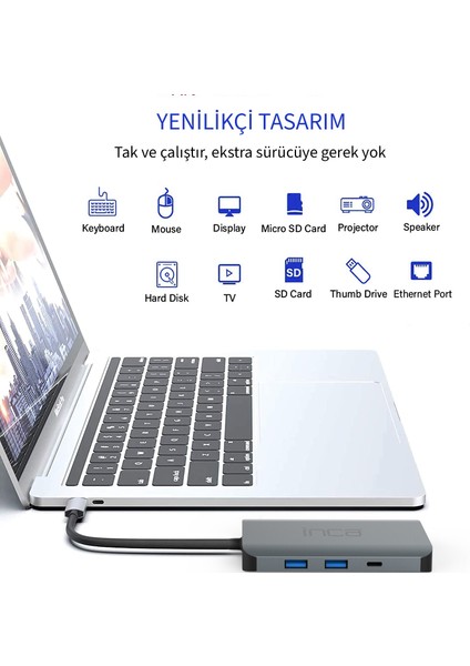 ITPC-10TX Type-C Hub + HDMI 4K 60HZ+Ethernet RJ45 1000MBPS+2XUSB3.0 +PD100W+SD +Tf 3.0 +Data + Audio Çoklayıcı Aluminyum Kasa