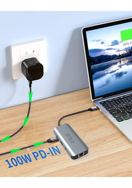 ITPC-10TX Type-C Hub + HDMI 4K 60HZ+Ethernet RJ45 1000MBPS+2XUSB3.0 +PD100W+SD +Tf 3.0 +Data + Audio Çoklayıcı Aluminyum Kasa