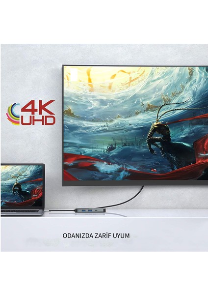 ITPC-10TX Type-C Hub + HDMI 4K 60HZ+Ethernet RJ45 1000MBPS+2XUSB3.0 +PD100W+SD +Tf 3.0 +Data + Audio Çoklayıcı Aluminyum Kasa