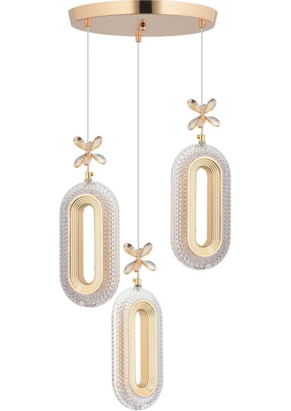 LED Alfa 3'li Gold Kumandalı 3 Renk Ledli Kristal Taşlı Modern LED Avize fiyatları