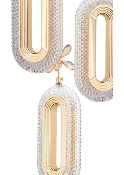 LED Alfa 3'li Gold Kumandalı 3 Renk Ledli Kristal Taşlı Modern LED Avize