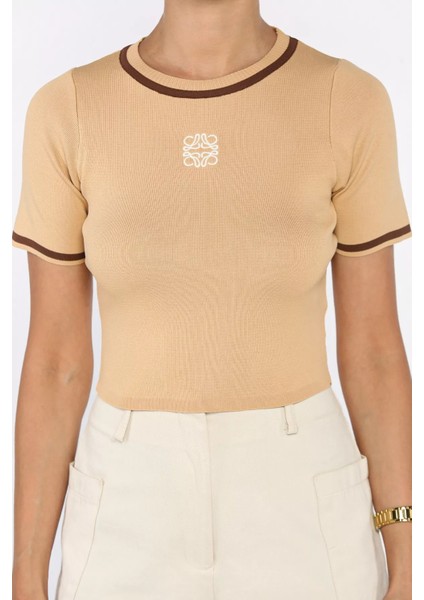 Bisiklet Yaka Nakış Detaylı Likralı Kadın Triko Bluz P-00009103 modelleri