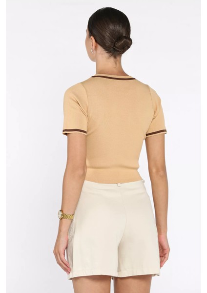 Bisiklet Yaka Nakış Detaylı Likralı Kadın Triko Bluz P-00009103 fırsatları