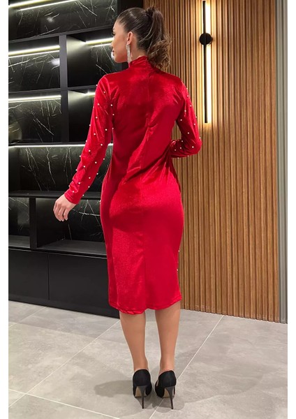 Kadın Incili Likralı Kadife Elbise P-00014471 fırsatları