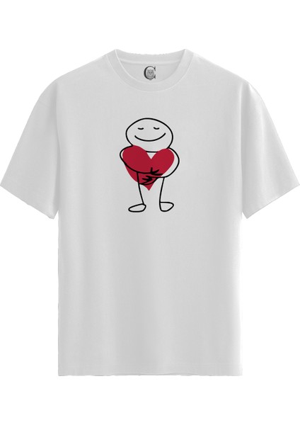 Heart Hug - %100 Pamuklu Kadın Beyaz Tişört - Premium Quality