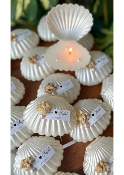 Hediyelikkolonyam 10 Adet Istiridye Kutu Içerisinde Mum, Nikah Şekeri, Doğum, Sünnet, Düğün Nişan Söz, Kına, Doğum Günü
