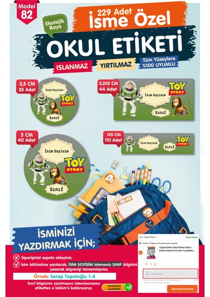 Okul Etiketi Toy Story Kalem Defter Etiketi Özel Isim Yazılabilen Etiket Seti - Isim ETIKETI-T576-OE82
