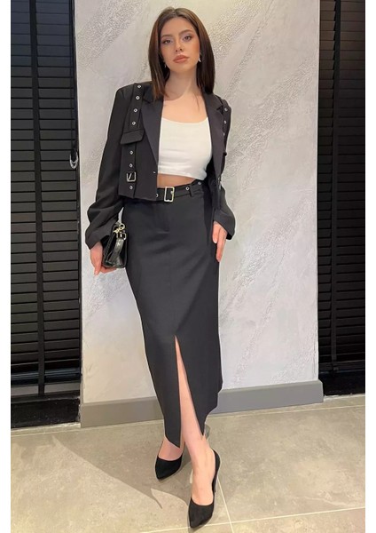 Kadın Kemerli Yırtmaçlı Kalem Etek P-00014569 fiyatları