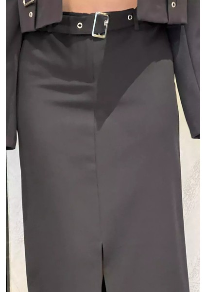 Kadın Kemerli Yırtmaçlı Kalem Etek P-00014569 modelleri