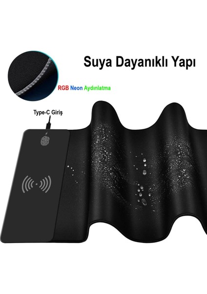 Powermaster PM-25115 Xl Rgb Gaming Mouse Pad Wireless Kablosuz Telefon Şarj Destekli 14 Modlu Kaymaz Su Geçirmez indirimleri