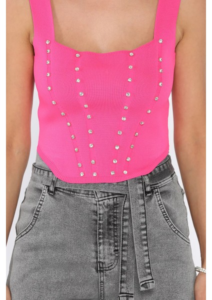 Kadın Kare Yaka Mevsimlik Crop Triko Bluz P-00002888 fırsatları