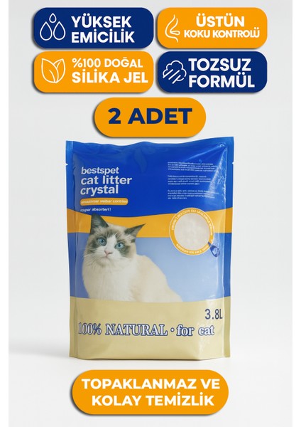 Silika Kristal Kedi Kumu 3.8 Lt X 2 Adet Tozsuz Kokusuz Naturel Parfümsüz Topaklaşmayan Kalın Taneli