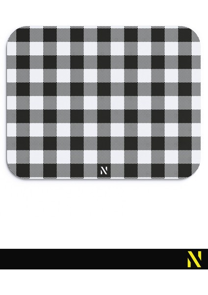 Siyah Ekose Pötikare Desenli Ergonomik Mouse Pad - 23 x 19 cm - Kaymaz Taban Ev ve Ofis Kullanımı Fare Altlığı Mousepad