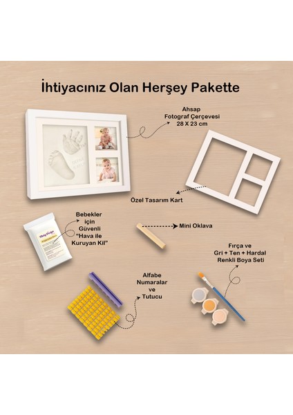 Bebek El Ayak Izi Seti, Kil Hamur ile Kişiselleştirilen Anı Çerçeveli Hatıra Kiti, Yenidoğan Hediye