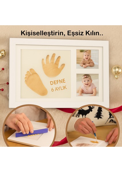Bebek El Ayak Izi Seti, Kil Hamur ile Kişiselleştirilen Anı Çerçeveli Hatıra Kiti, Yenidoğan Hediye